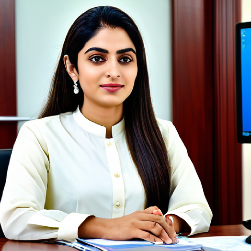 **
A professional Pakistani businesswoman in a modest shalwar kameez, sitting at a desk in a modern Karachi office, fully clothed, appropriate attire, safe for work, perfect anatomy, natural proportions, professional photography, high quality.
**