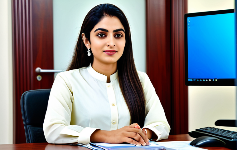 **
A professional Pakistani businesswoman in a modest shalwar kameez, sitting at a desk in a modern Karachi office, fully clothed, appropriate attire, safe for work, perfect anatomy, natural proportions, professional photography, high quality.
**