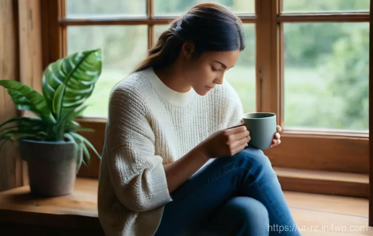 마인드풀테크의 기술적 요소 - **Digital Detox in a Serene Setting:**
"A peaceful scene featuring a woman in her late 20s with ...