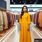 Home 22 마인드풀테크와 고객 관계 관리 - A modern e-commerce setting showing a diverse group of adult customers browsing a vibrant clothing s...